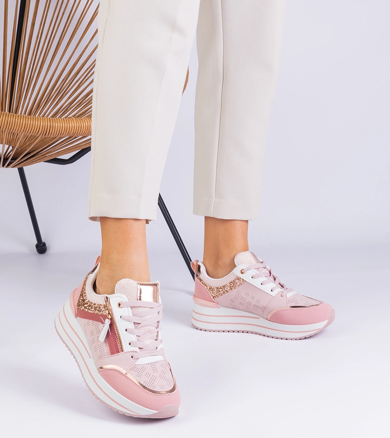 Ružové športové tenisky na platforme zdobené glitrami Malta