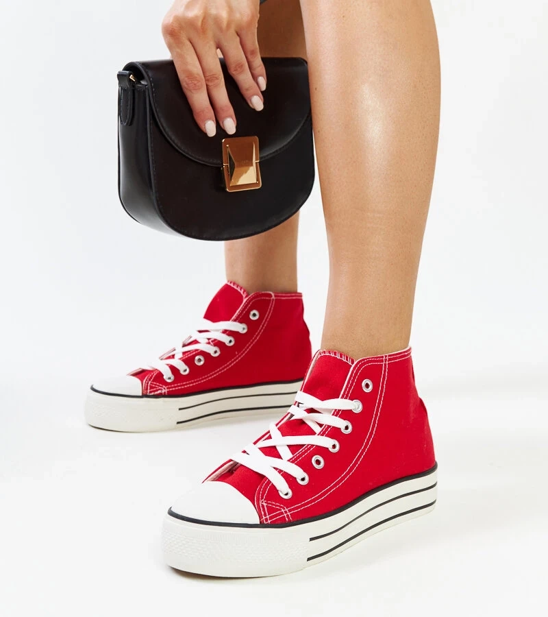 Červené vysoké tenisky na hrubej podrážke Bagy