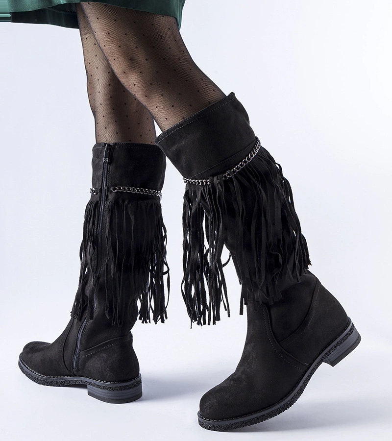 Čierne čižmy so reťazom a strapcami Safar