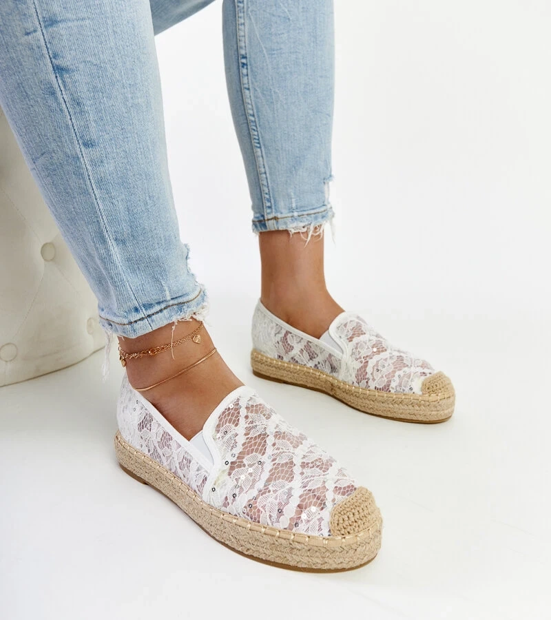 Biele čipkované espadrilky na platforme Sonali