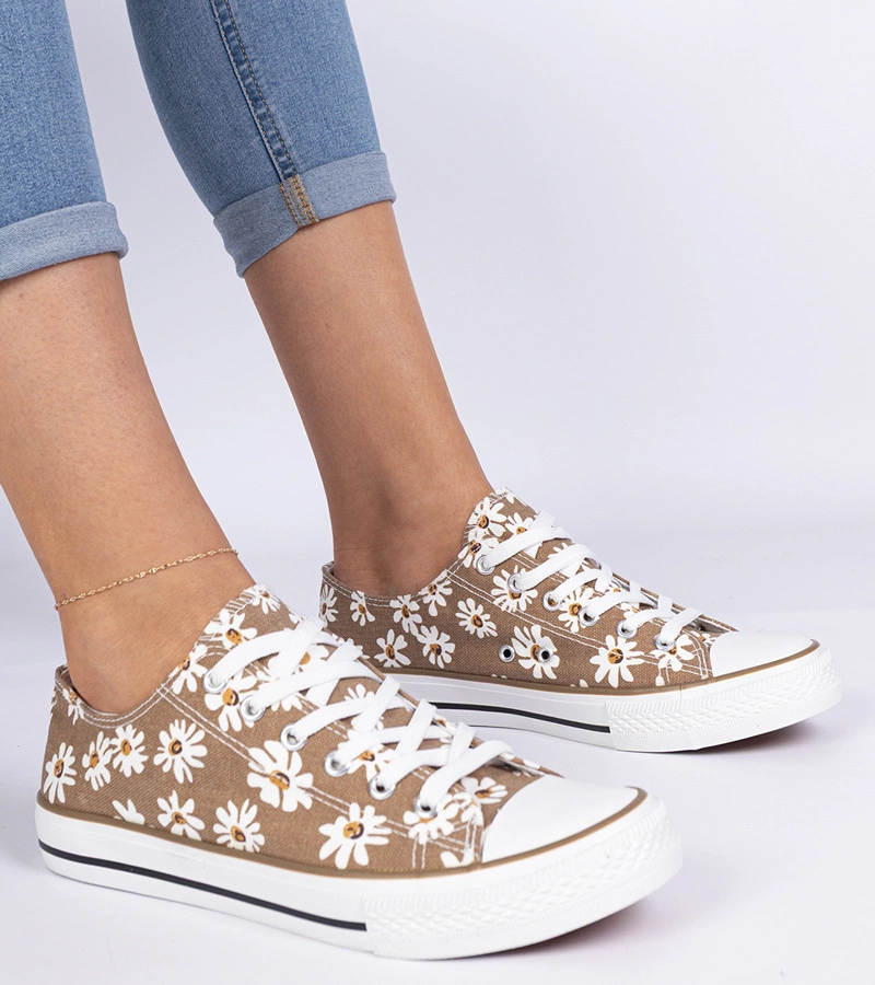 Hnedé dámske látkové tenisky s kvietkami Lazates