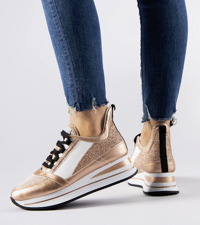 Zlaté trblietavé platformové tenisky Marce