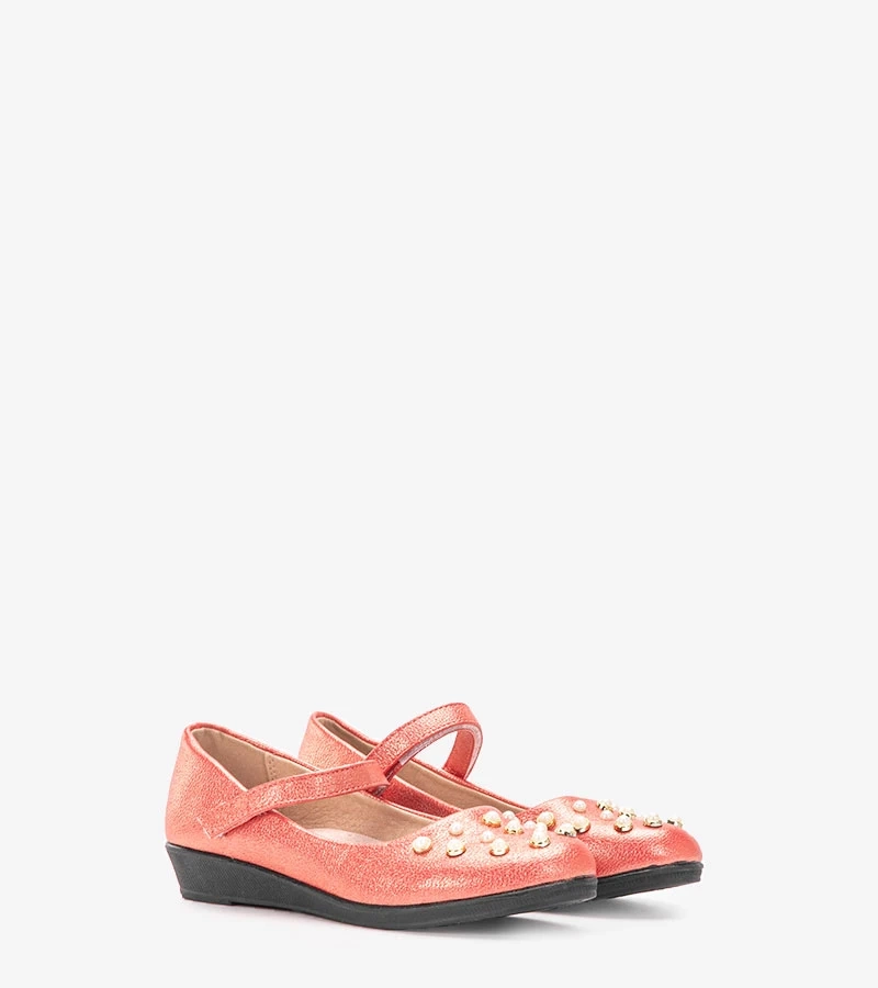 Červené detské balerínky s perlami Silva