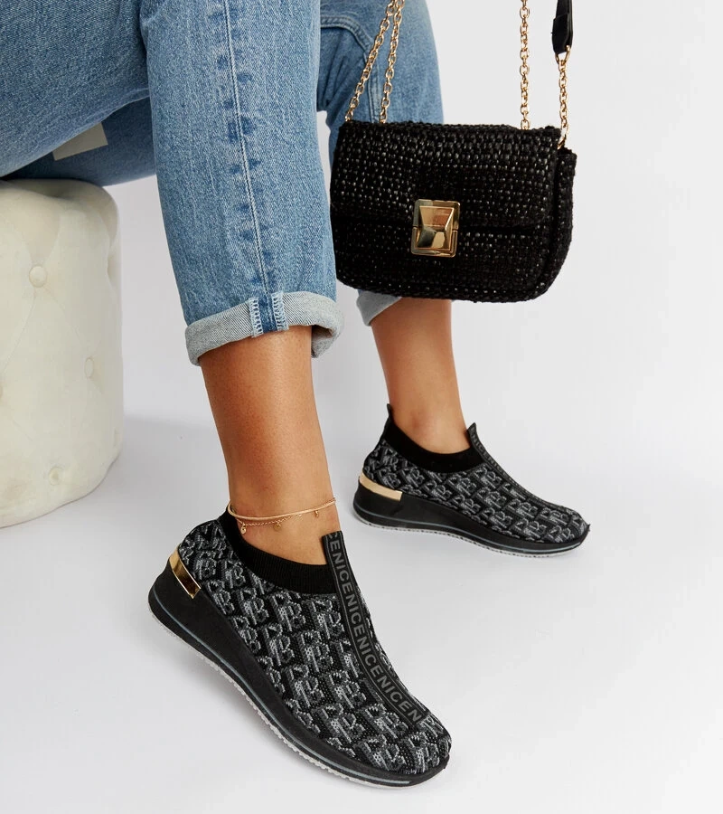 Čierno-šedé topánky Slip On Tartano