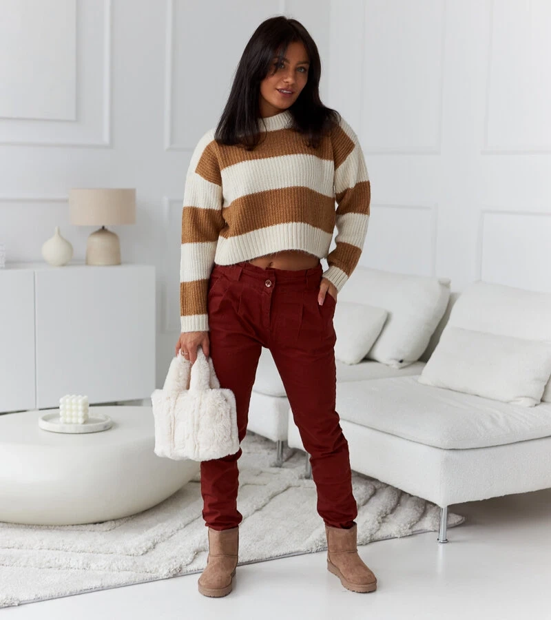 Červené elastické nohavice s opaskom Rocher WG005-19 RED