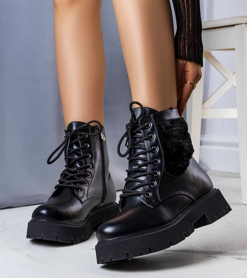 Čierne zateplené topánky s umelou kožušinou Dixie