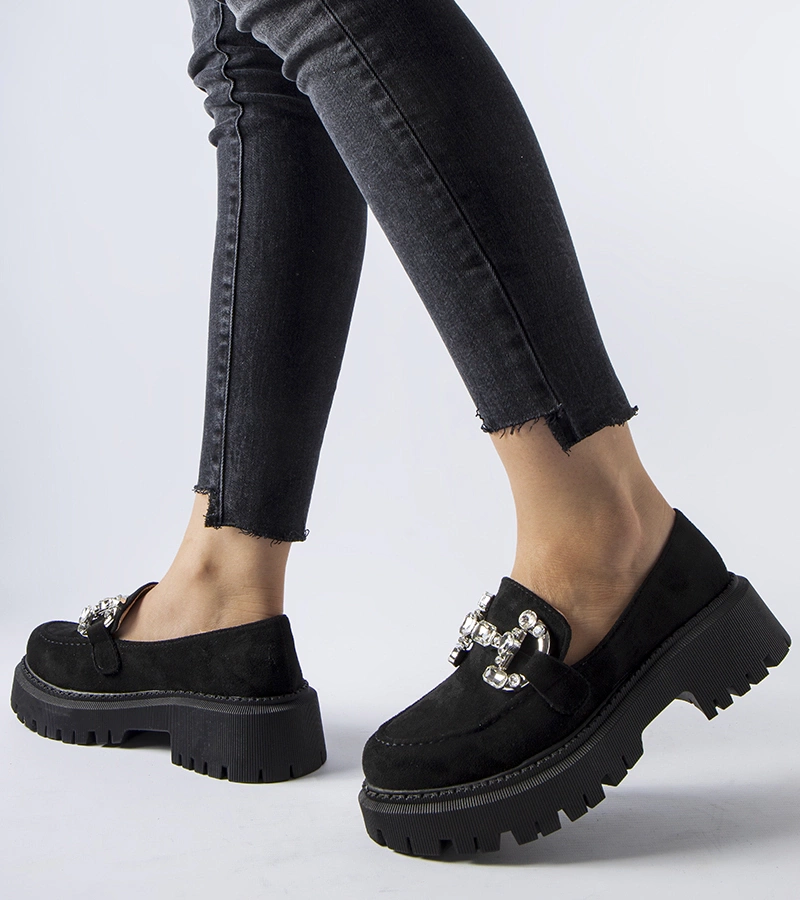 Čierne mokasíny s kubickým zirkónom Crescenzo