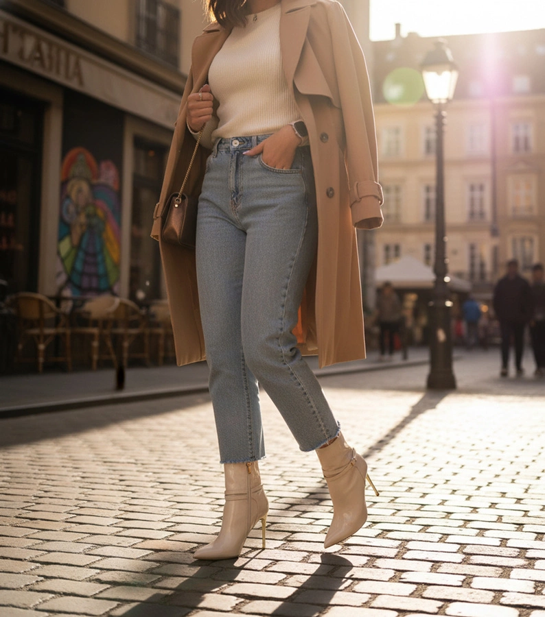 Béžové členkové čižmy na zlatom lesklom ihličkovom opätku Carmila