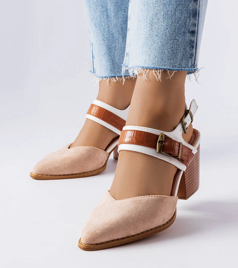 Béžové lodičky Hardouin na podpätku