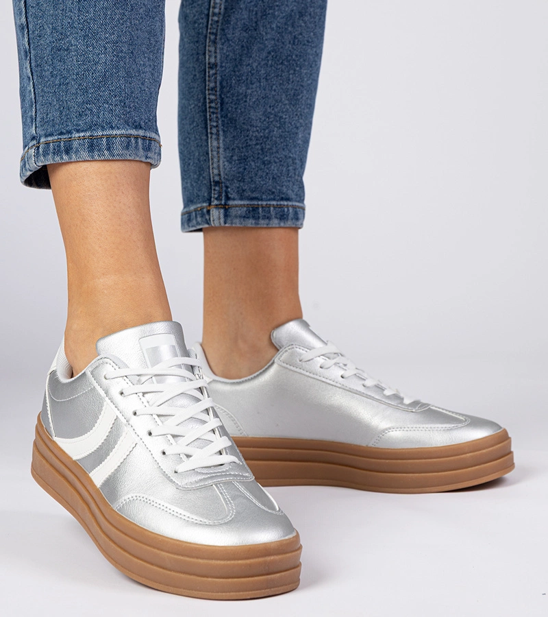 Strieborné tenisky dámske športové na platforme Melly