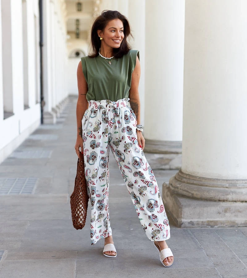 Biele široké kvetinové nohavice Palermo