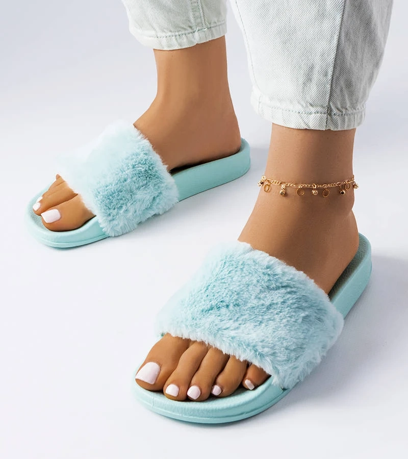 Modré žabky s kožušinou Raffaele