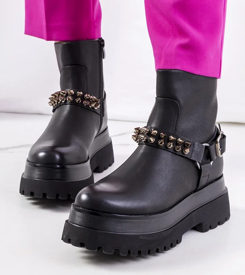 Čierna botki s cvočkami Aneta