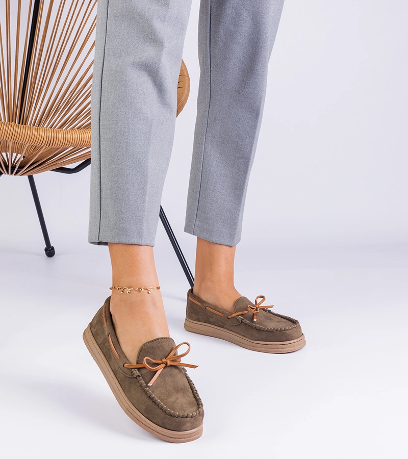 Zelené dámske mokasíny z eko-semišu s mašľou Sarina