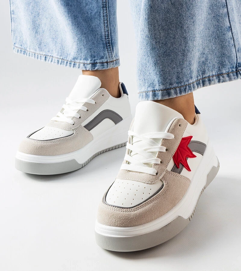 Biele tenisky s vložkou z eko-semišu Kollins