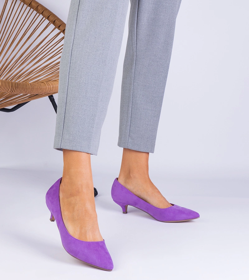 Fialové lodičky z ekosemišu na nízkom podpätku Reimona