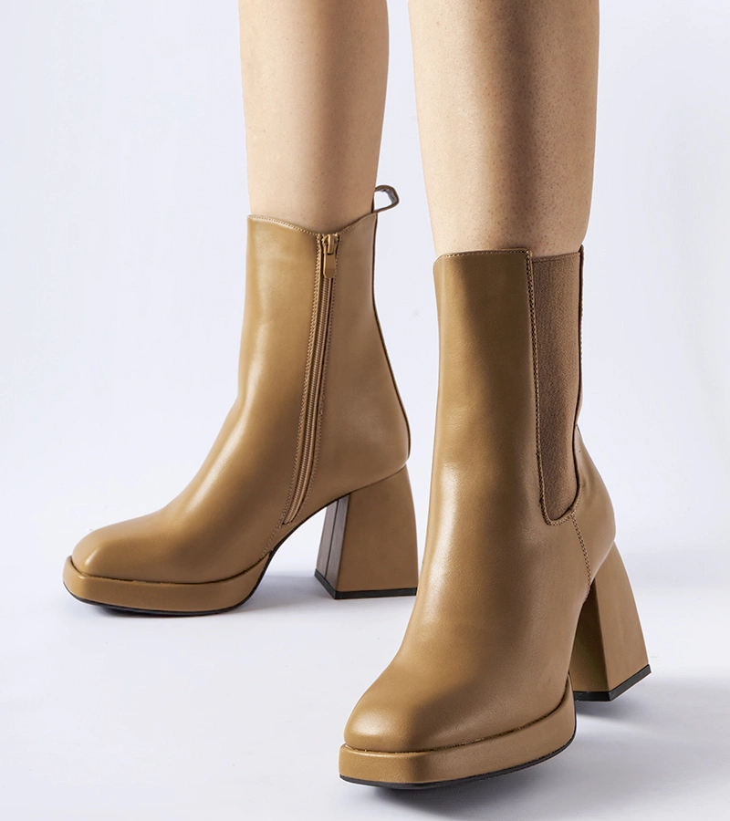 Zelené čižmy na podpätku 5892 KHAKI