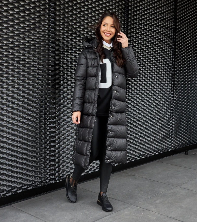 Čierna dlhá bunda s odnímateľnou kapucňou Fela MV-892/01 BLACK