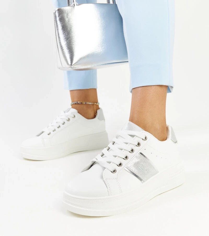 Biela-strieborné tenisky na hrubšej podrážke Finestra