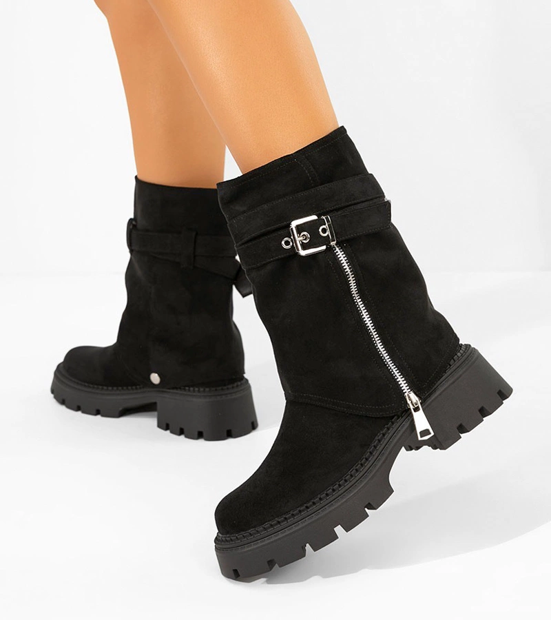 Čierne členkové čižmy s odopínaným zvrškom s ozdobným zipsom Edna