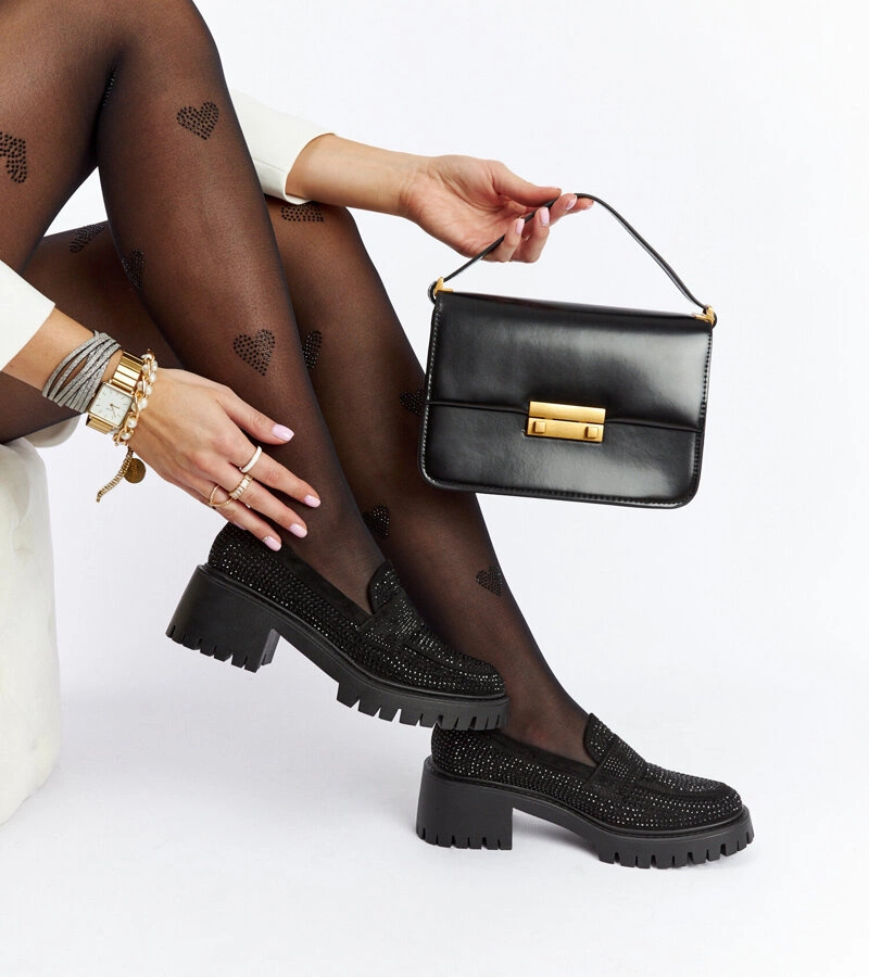 Čierne mokasíny na robustnom stĺpe Parent