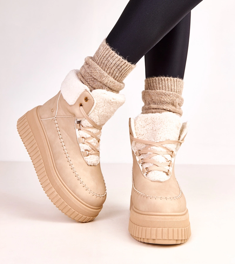Hnedé športové zateplené členkové topánky na platforme Lorraine