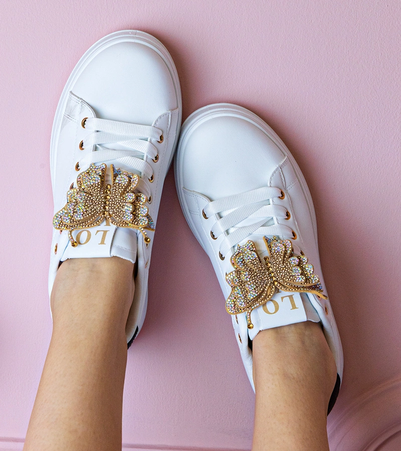 Bielo-čierne tenisky zdobené motýlikom s kamienkami Kariba