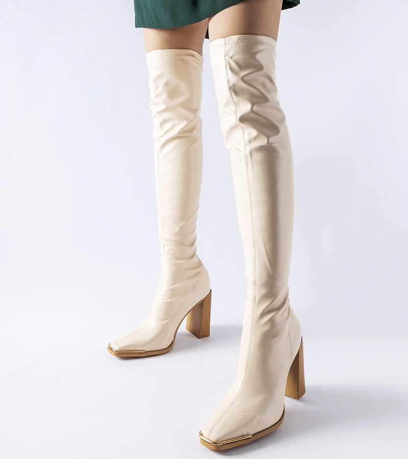 Béžové dlhé čižmy na opätku Faubourg