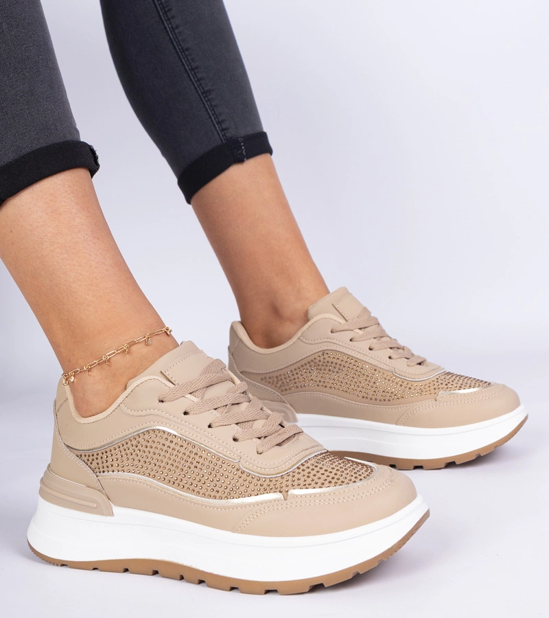 Hnedé dámske tenisky s kryštálmi Fucco