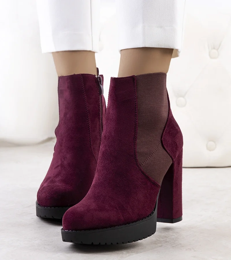 Bordová botki Macie na podpätku