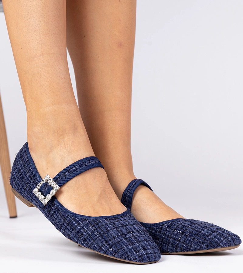 Tmavomodré dámske balerínky s prackou a kryštálikmi Piona