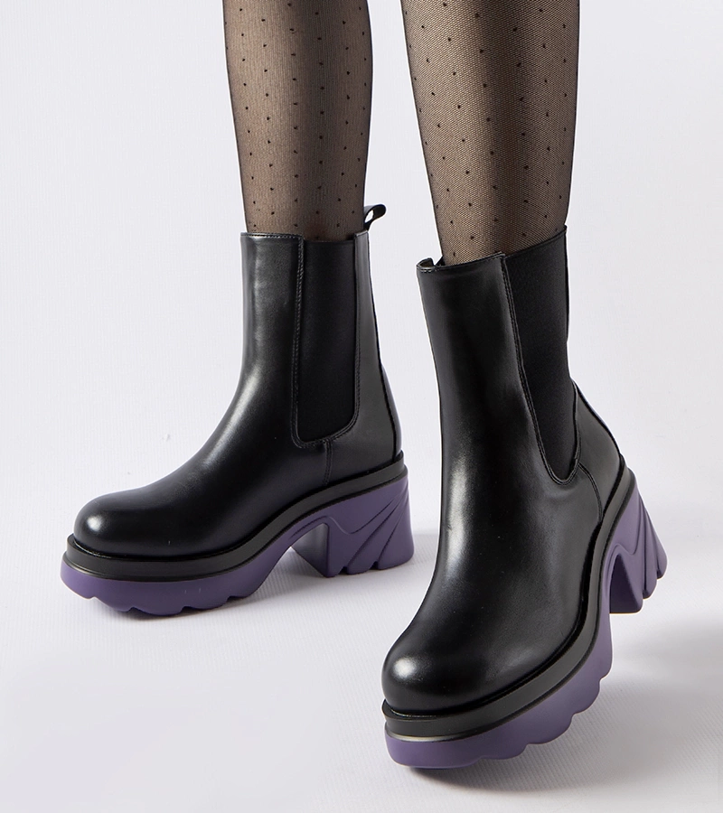 Čierne zateplené čižmy fialový stĺp Tirano