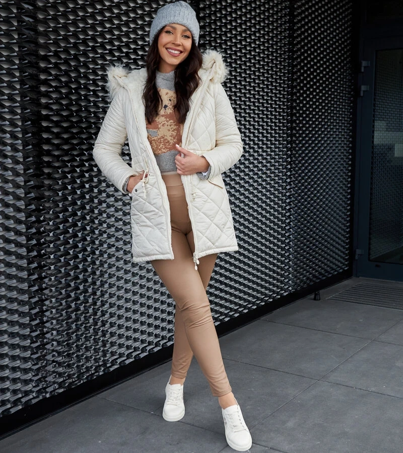 Krémová bunda s odnímateľným kožúškom Riverton H-897/11 CREAM