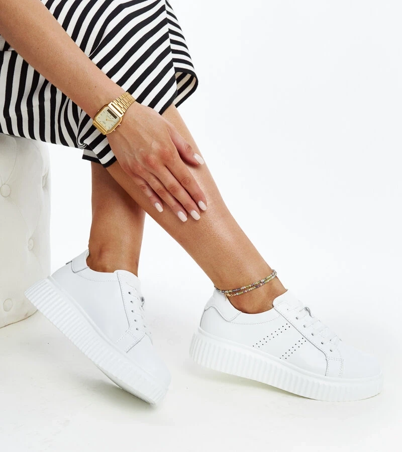 Biela kožená platformová tenisky Harba