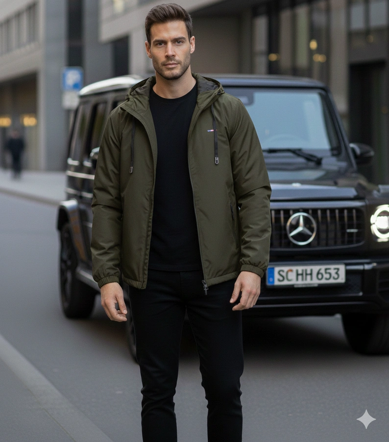 Zelená pánska vetrovka s kapucňou Duplessis