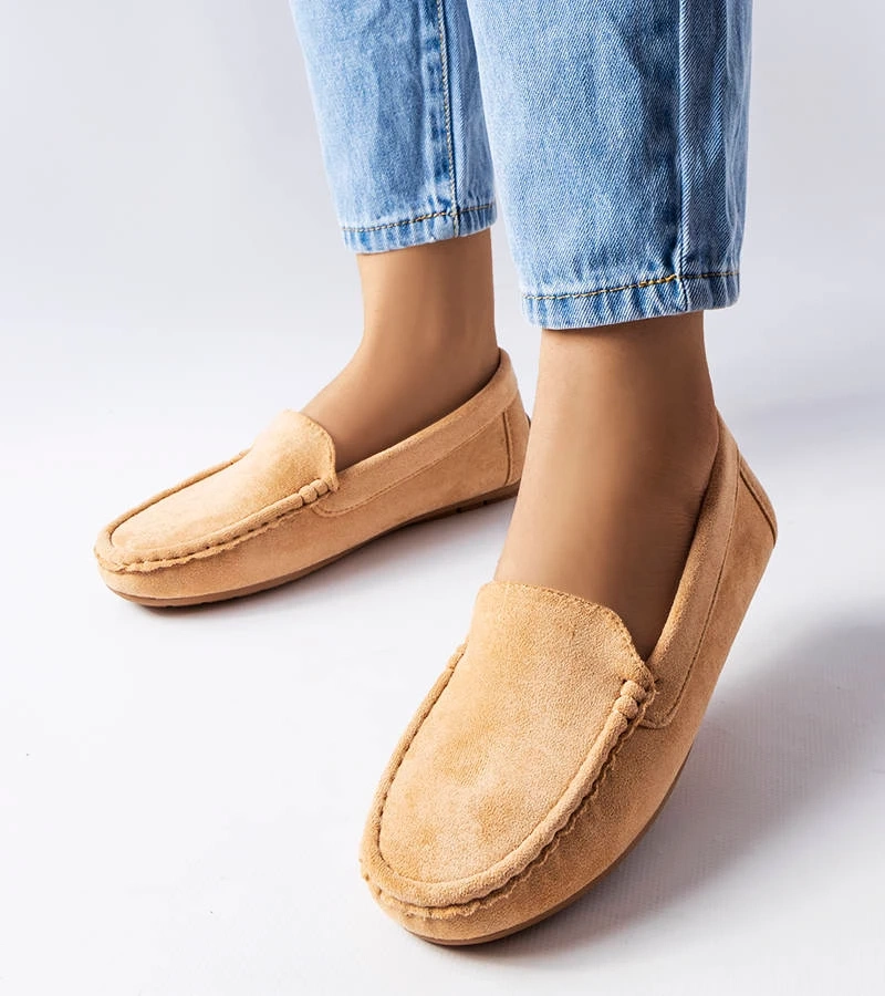 Béžové mokasíny s koženou stielkou Souplet