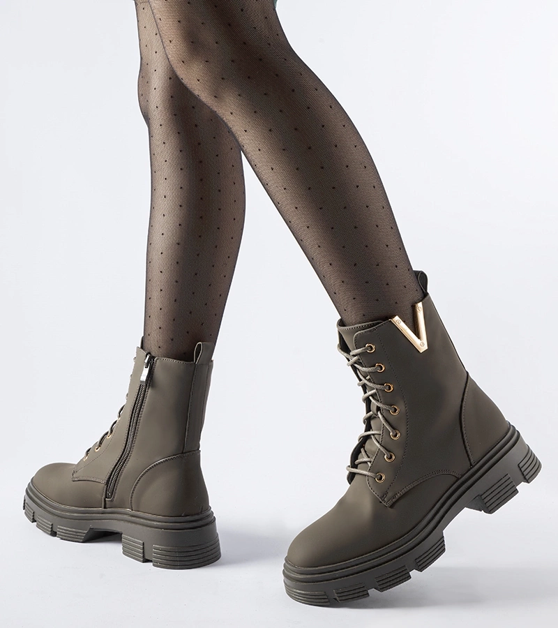 Tmavozelené zateplené matné členkové čižmy Fru