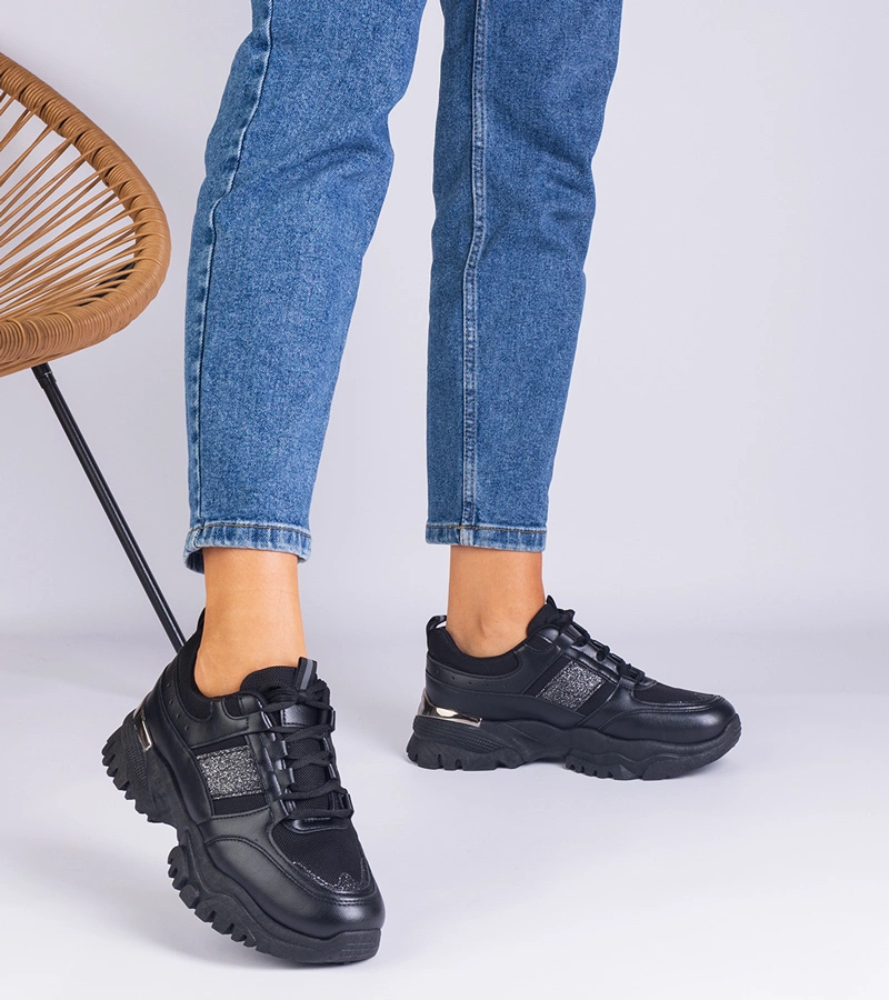 Čierne dámske tenisky zdobené brokátom Ariella