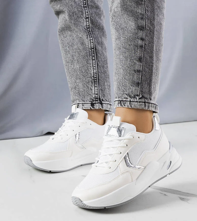 Biele tenisky so striebornými vložkami Doris