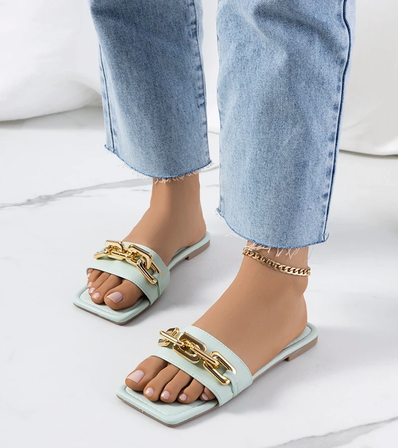 Zelené elegantné žabky s reťazou Cherell