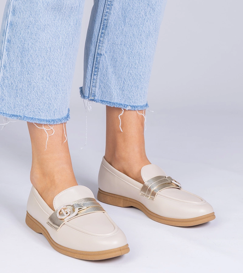 Béžové mokasíny z ekokože s kamienkami Berita