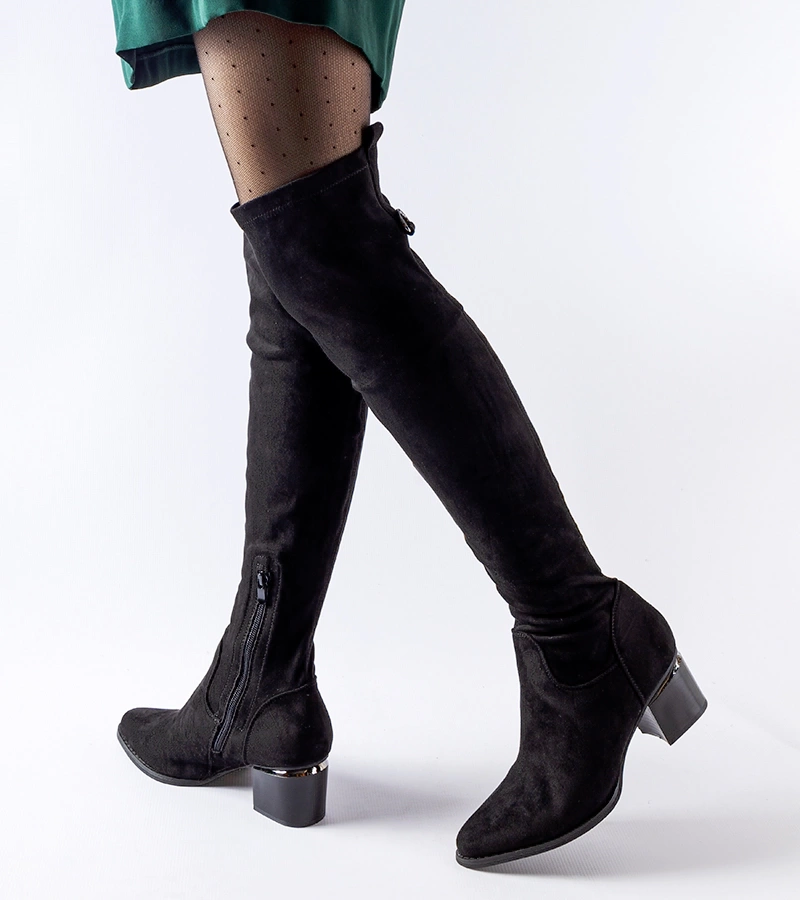 Čierne čižmy na nízkom podpätku Edvige