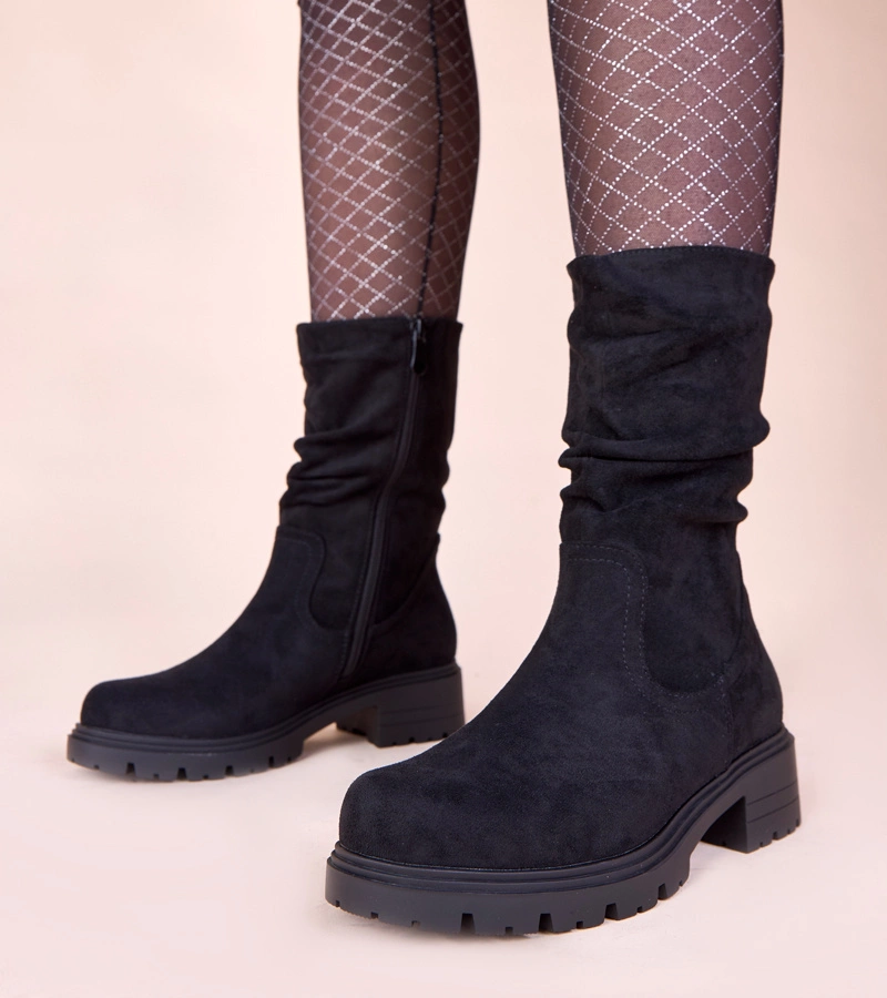 Čierne členkové topánky na platforme s nariasením Malha