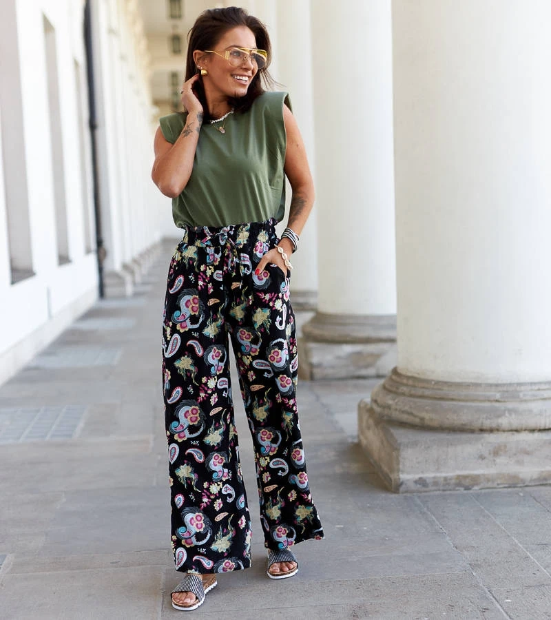 Čierne široké kvetinové nohavice Palermo