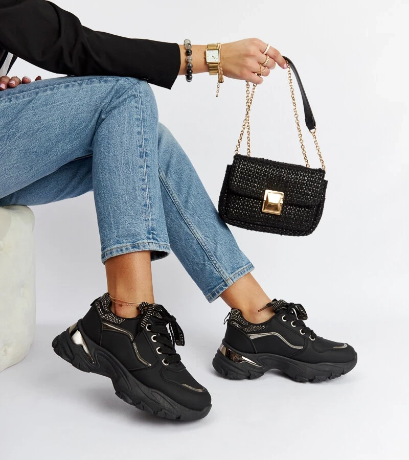 Čierne masívne tenisky so zirkónmi Euclid