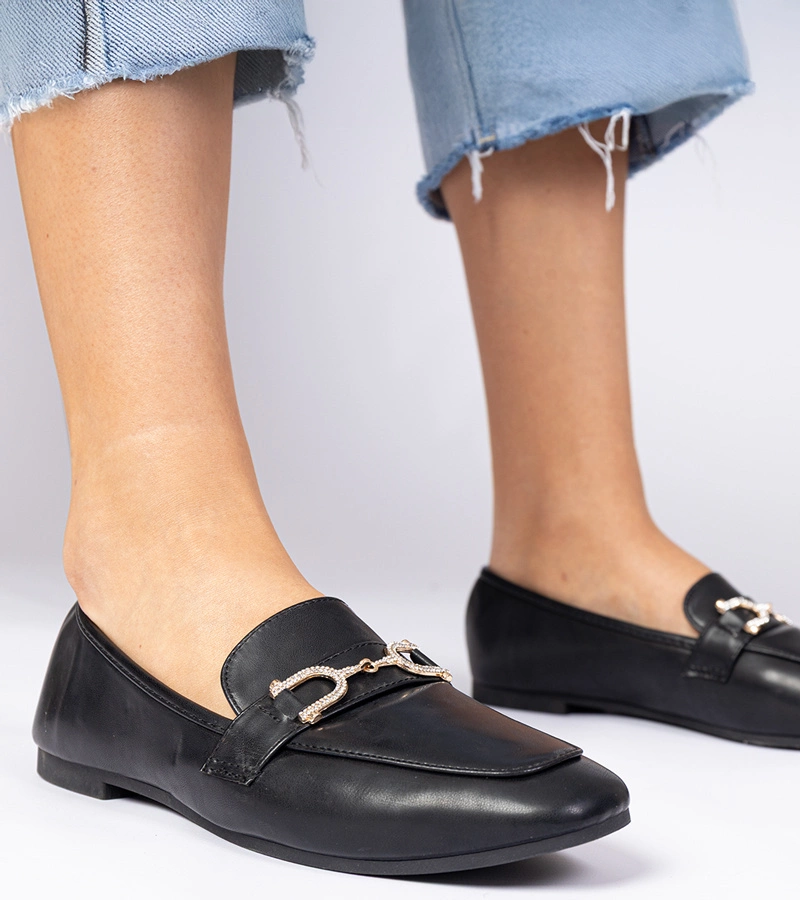 Čierne elegantné mokasíny s kryštálmi Banzao