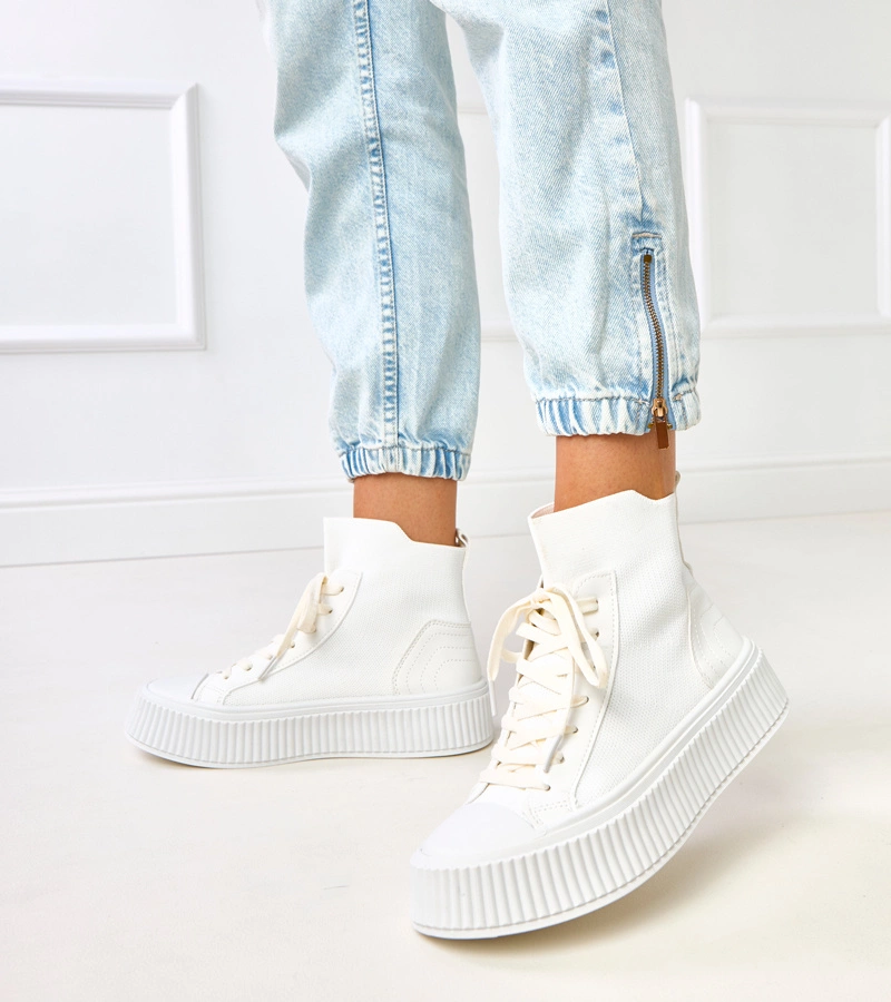 Biele nazúvacie ponožkové tenisky na platforme Perkins