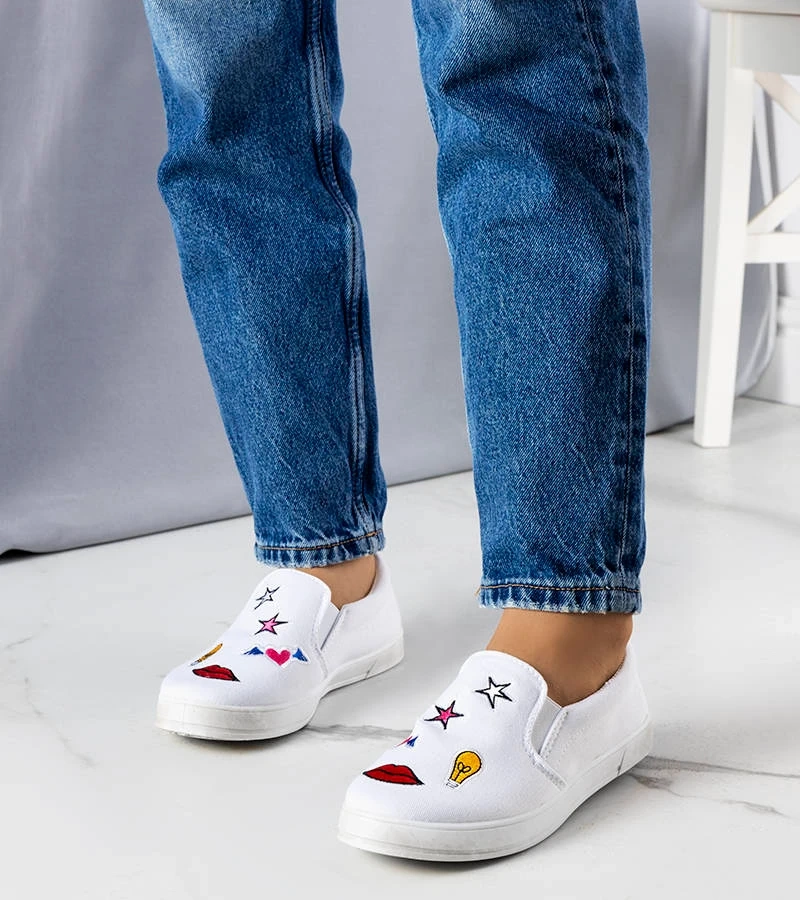 Biele textilné tenisky so záplatami Anais