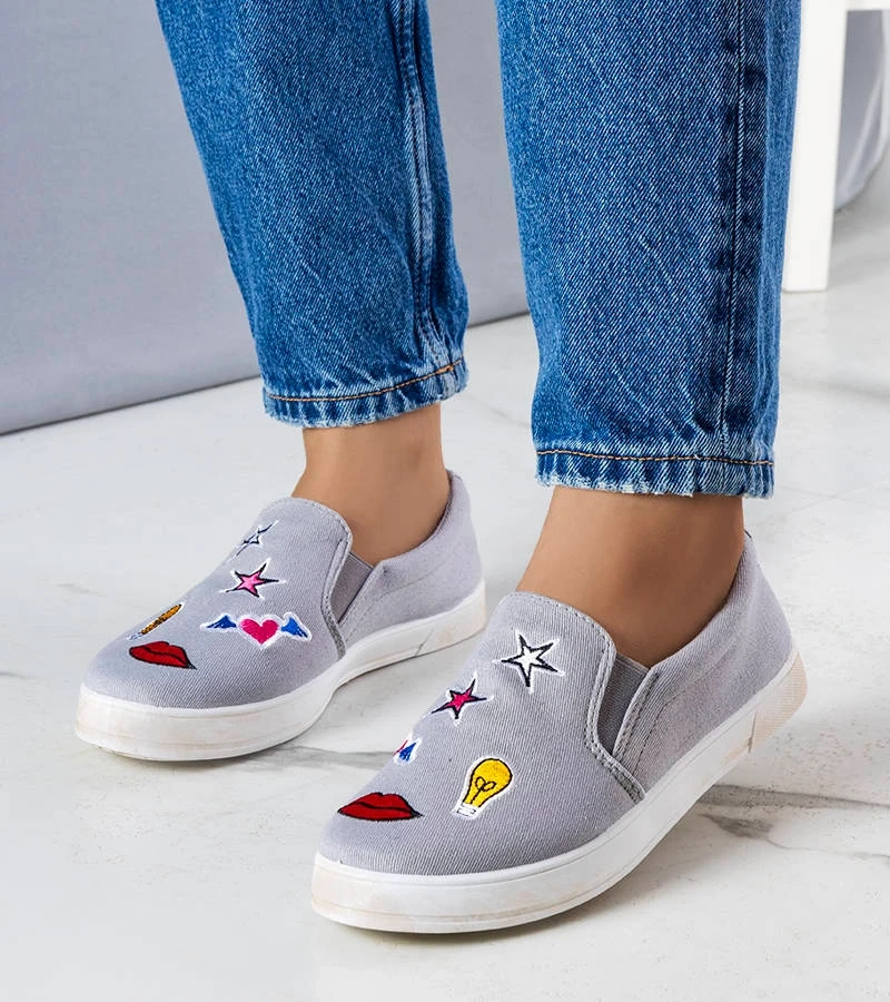 Šedé textilné tenisky so záplatami Anais