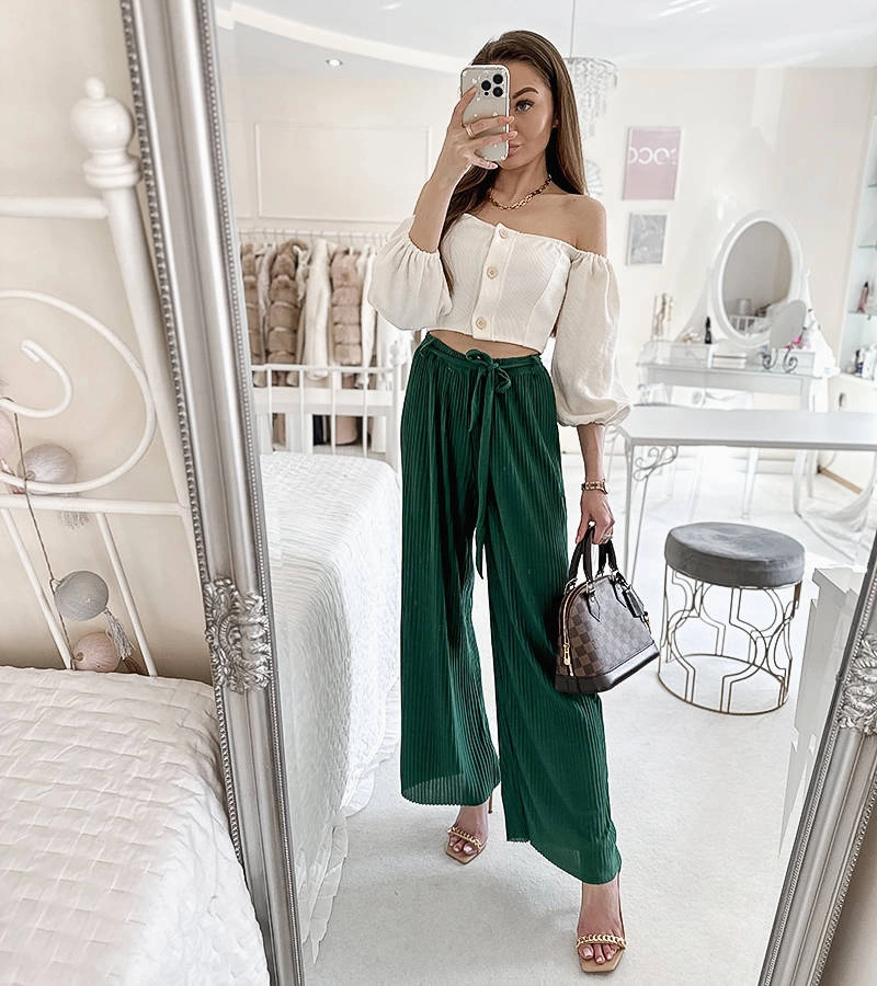 Zelené plisované nohavice Claudette